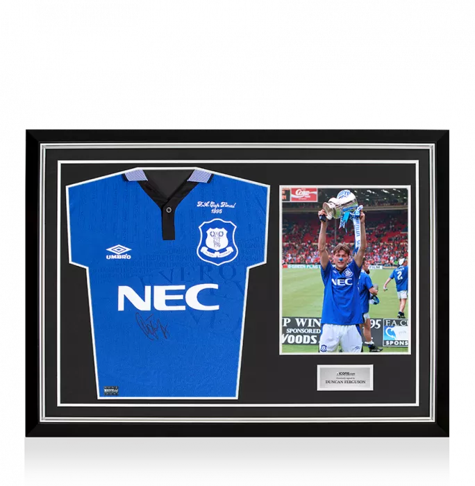 Duncan Ferguson Front Signed Everton 1995-96 Home Shirt In Hero Frame: Option 1