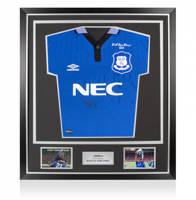 Duncan Ferguson Front Signed Everton 1995-96 Home Shirt In Classic Frame