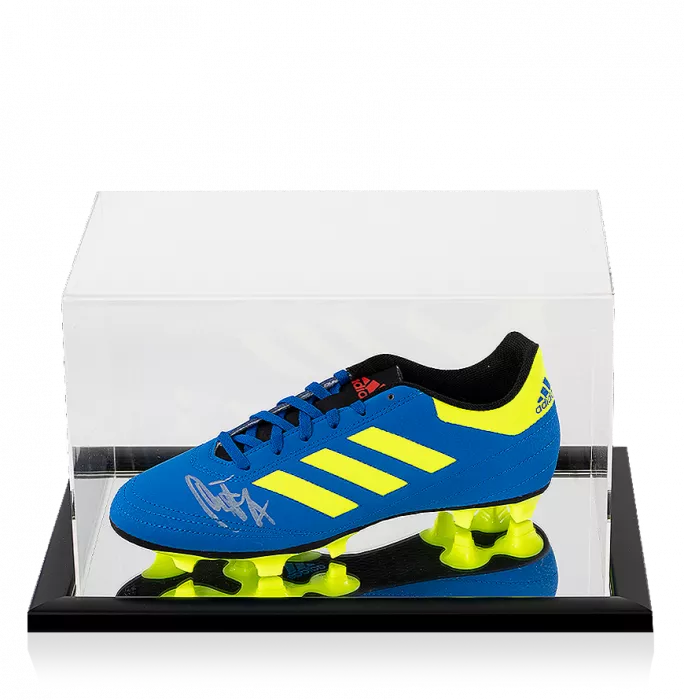 Duncan Ferguson Signed Blue and Yellow Adidas Boot In Acrylic Case