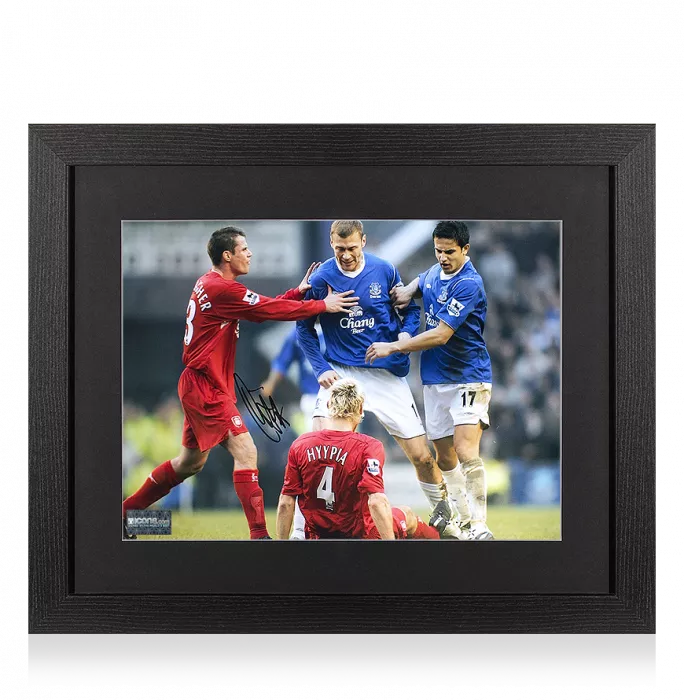 Duncan Ferguson Signed Everton Photo In Black Wooden Frame: Merseyside Derby