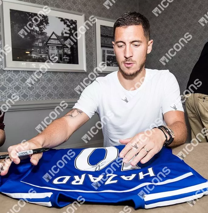Eden Hazard Back Signed And Framed Chelsea 2014-15 Home Shirt With Fan Style Numbers