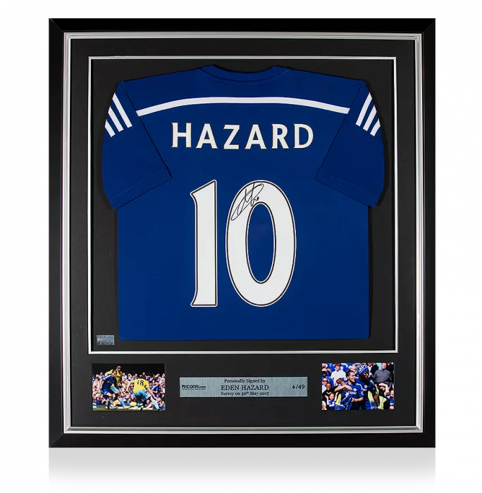 Eden Hazard Back Signed and Framed Chelsea 2014-15 Home Shirt With Fan Style Numbers