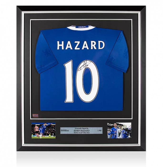 Eden Hazard Back Signed and Framed Chelsea 2016-17 Home Shirt
