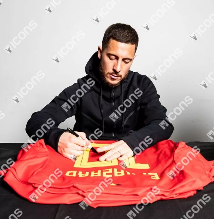 Eden Hazard Back Signed Belgium 2018 Home Shirt In Classic Frame