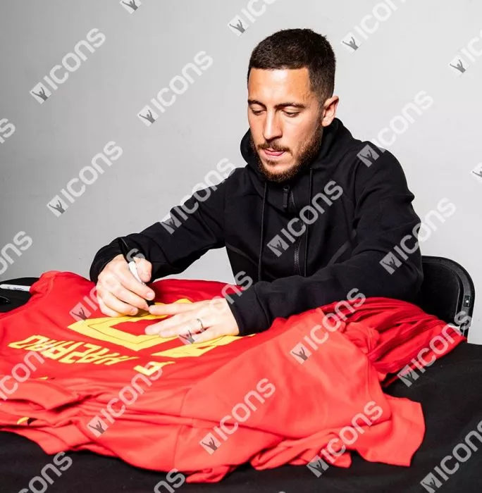 Eden Hazard Back Signed Belgium 2018 Home Shirt In Classic Frame