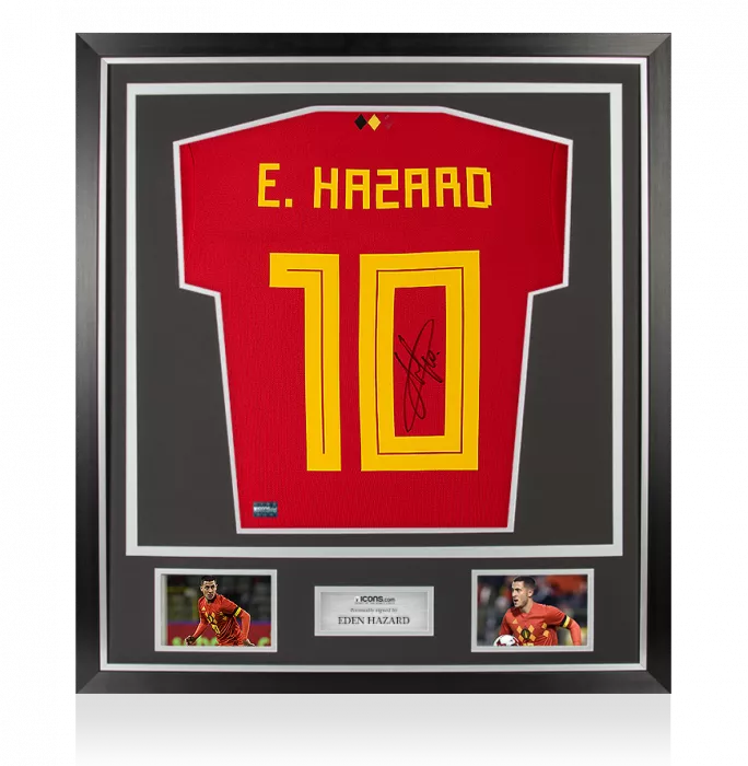 Eden Hazard Back Signed Belgium 2018 Home Shirt In Classic Frame