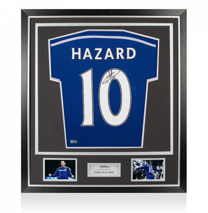 Eden Hazard Back Signed Chelsea 2014-15 Home Shirt With Fan Style Numbers In Classic Frame