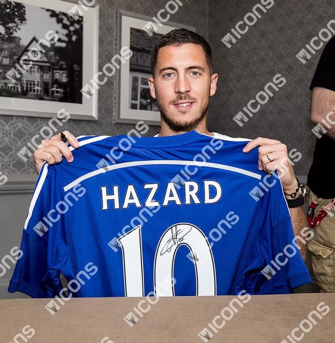 Eden Hazard Back Signed Chelsea 2014-15 Home Shirt With Fan Style Numbers