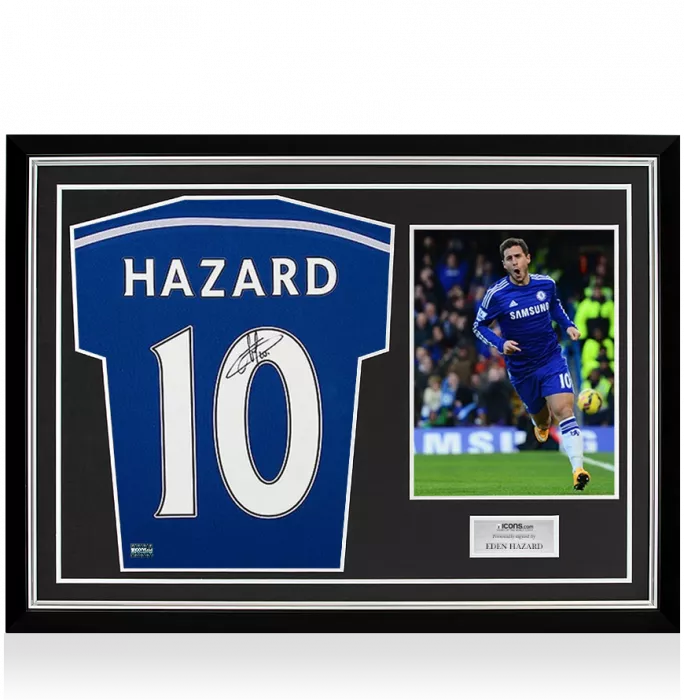 Eden Hazard Back Signed Chelsea 2014-15 Home Shirt With Fan Style Numbers In Hero Frame: Option 1