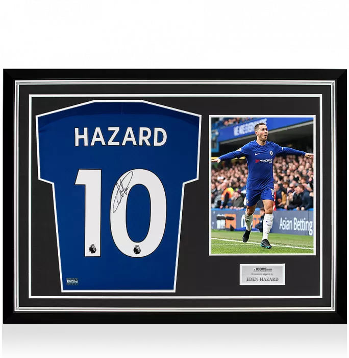 Eden Hazard Back Signed Chelsea 2017-18 Home Shirt In Hero Frame: Option 2
