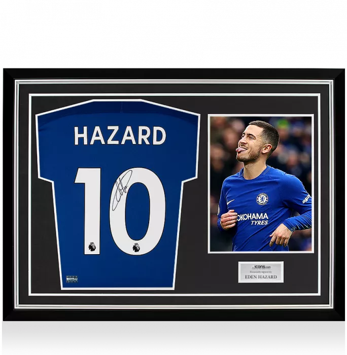 Eden Hazard Back Signed Chelsea 2017-18 Home Shirt In Hero Frame: Option 1
