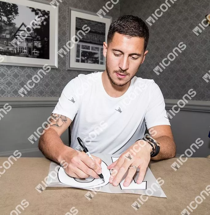 Eden Hazard Back Signed Chelsea 2017-18 Home Shirt With Fan Style Numbers