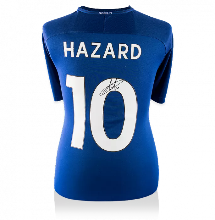 Eden Hazard Back Signed Chelsea 2017-18 Home Shirt With Fan Style Numbers