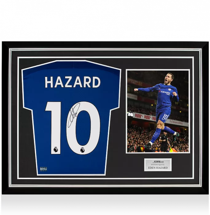 Eden Hazard Back Signed Chelsea 2017-18 Home Shirt In Hero Frame: Option 3