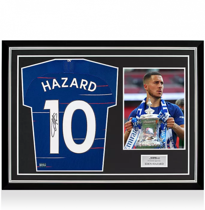 Eden Hazard Back Signed Chelsea 2018-19 Home Shirt With Fan Style Numbers In Hero Frame: Option 1