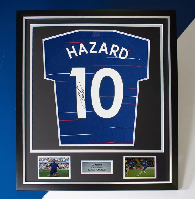 Eden Hazard Back Signed Chelsea 2018-19 Home Shirt With Fan Style Numbers In Classic Frame