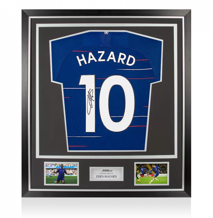 Eden Hazard Back Signed Chelsea 2018-19 Home Shirt With Fan Style Numbers In Classic Frame