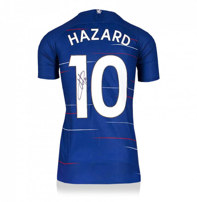 Eden Hazard Back Signed Chelsea 2018-19 Home Shirt With Fan Style Numbers
