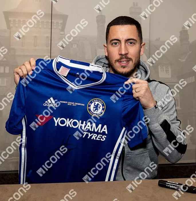 Eden Hazard Front Signed Chelsea 2016-17 Home Shirt In Classic Frame: Premier League Champions Edition