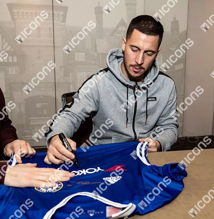 Eden Hazard Front Signed Chelsea 2016-17 Home Shirt: Premier League Champions Edition