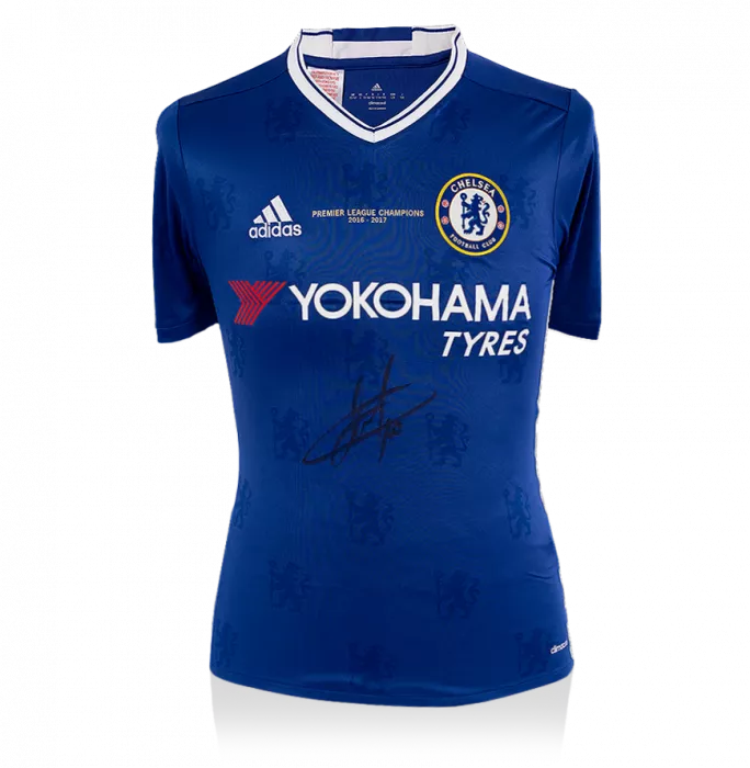 Eden Hazard Front Signed Chelsea 2016-17 Home Shirt: Premier League Champions Edition