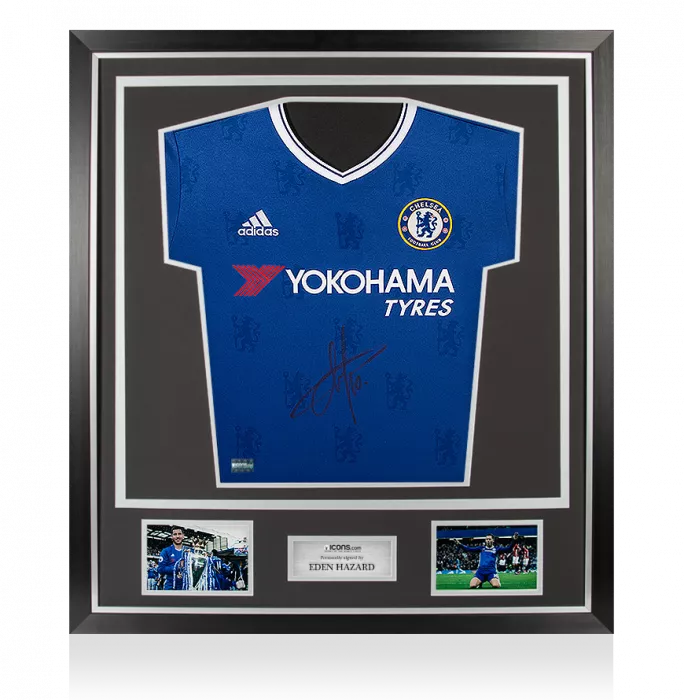 Eden Hazard Front Signed Chelsea 2016-17 Home Shirt In Classic Frame