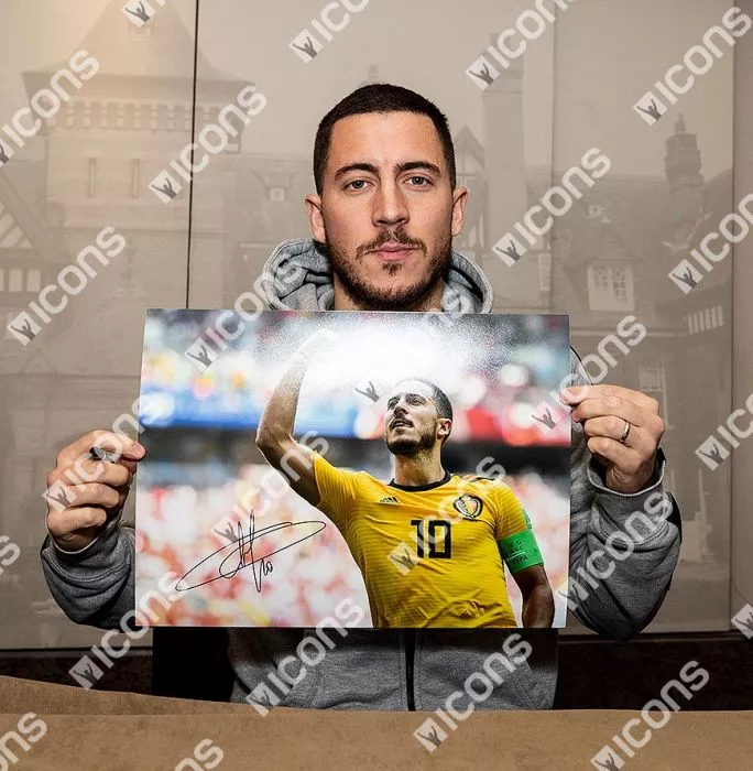 Eden Hazard Signed Belgium Photo In Black Wooden Frame: 2018 FIFA World Cup Goal Vs Tunisia