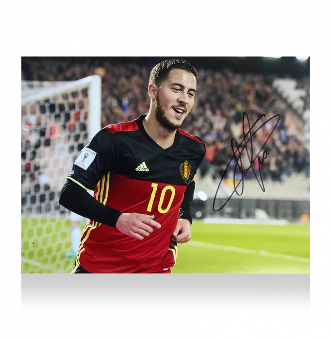 Eden Hazard Signed Belgium Photo In Black Wooden Frame: Red Devil