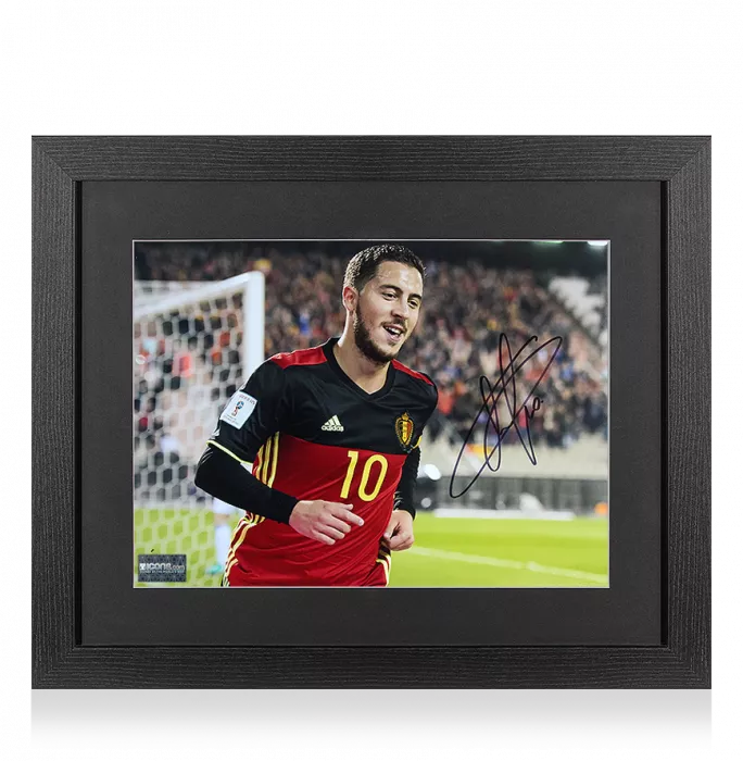 Eden Hazard Signed Belgium Photo In Black Wooden Frame: Red Devil