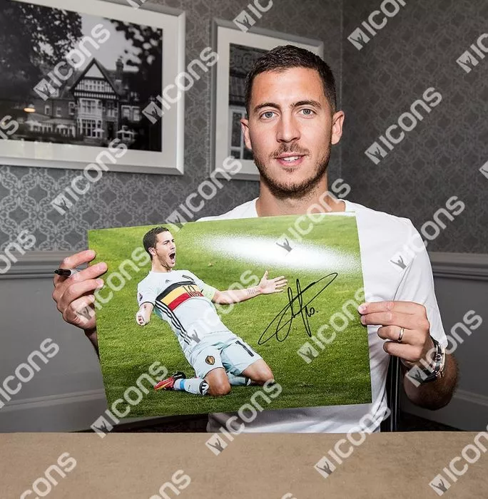 Eden Hazard Signed Belgium Photo In Black Wooden Frame: UEFA EURO 2016 Goal Vs Hungary
