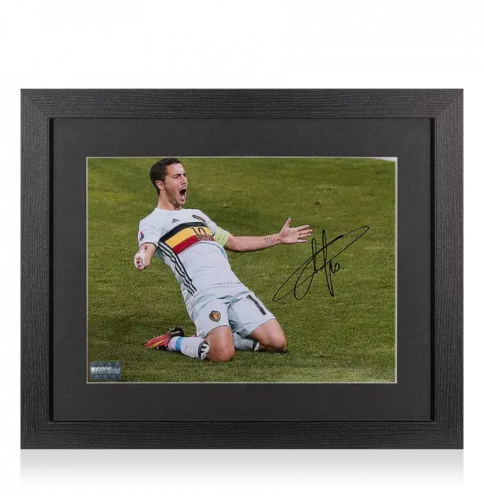 Eden Hazard Signed Belgium Photo In Black Wooden Frame: UEFA EURO 2016 Goal vs Hungary