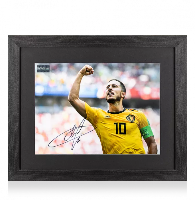 Eden Hazard Signed Belgium Photo In Black Wooden Frame: 2018 FIFA World Cup Goal vs Tunisia