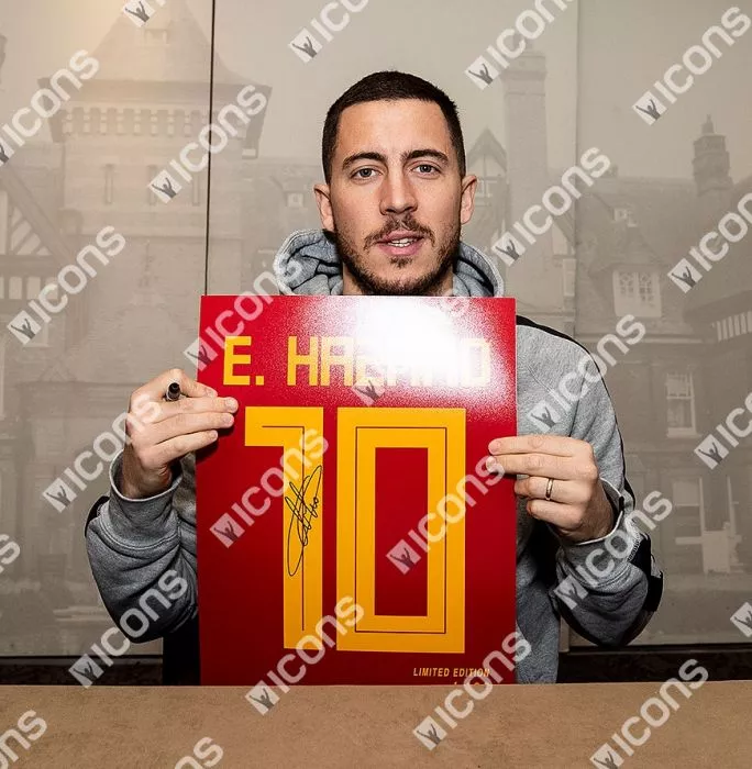 Eden Hazard Signed Belgium Shirt Print In Black Wooden Frame: Limited Edition 'Hazard 10'