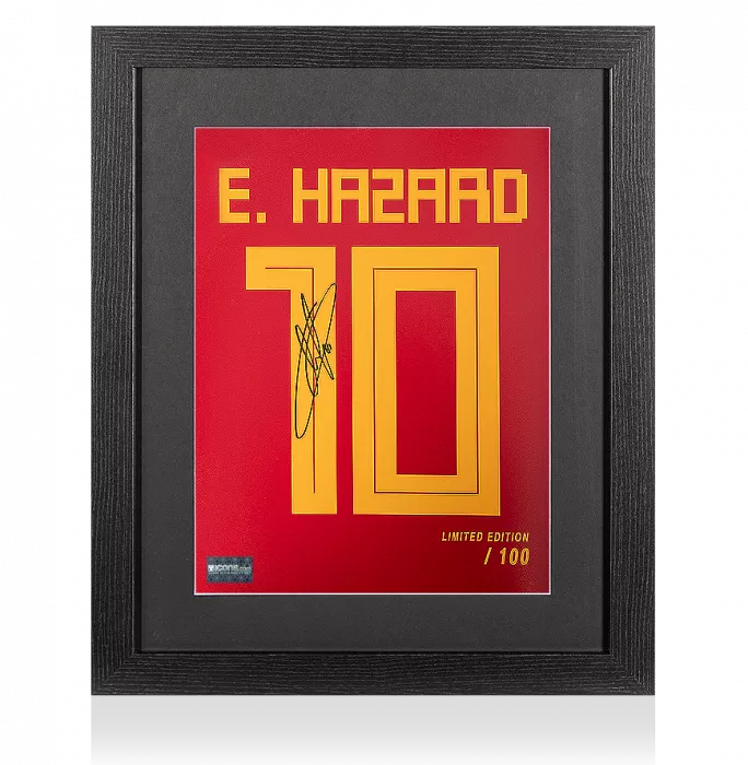 Eden Hazard Signed Belgium Shirt Print In Black Wooden Frame: Limited Edition 'Hazard 10'