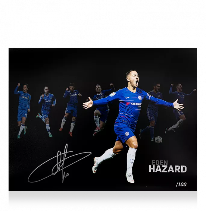 Eden Hazard Signed Chelsea Artwork: 100 Chelsea Goals