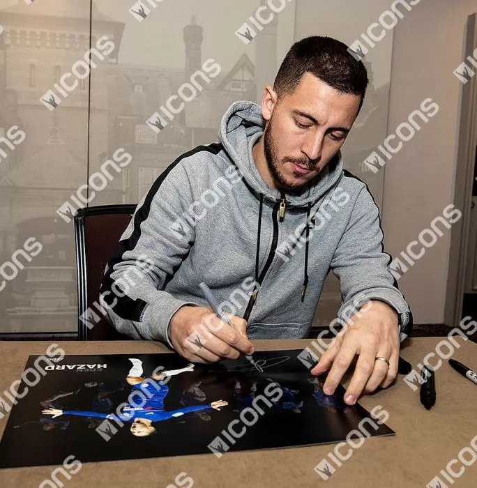 Eden Hazard Signed Chelsea Artwork In Black Wooden Frame: 100 Chelsea Goals