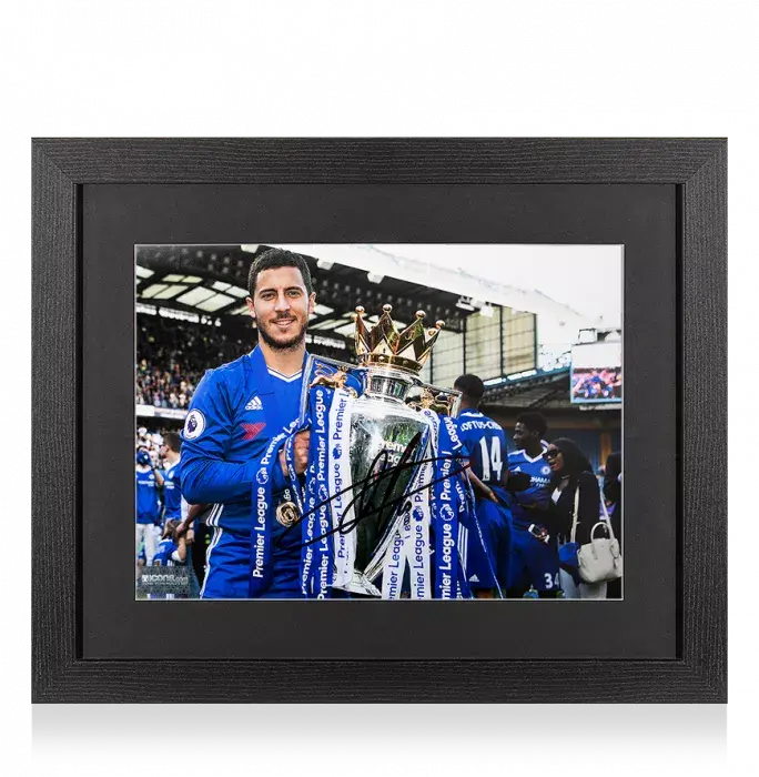 Eden Hazard Signed Chelsea Photo In Black Wooden Frame: 2016-17 Premier League Winner