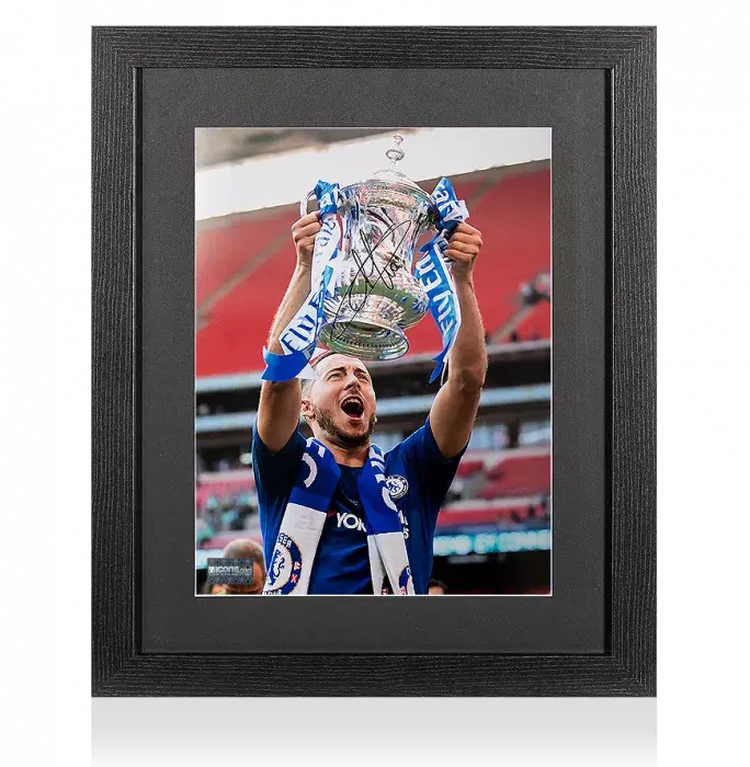 Eden Hazard Signed Chelsea Photo In Black Wooden Frame: 2018 FA Cup Winner