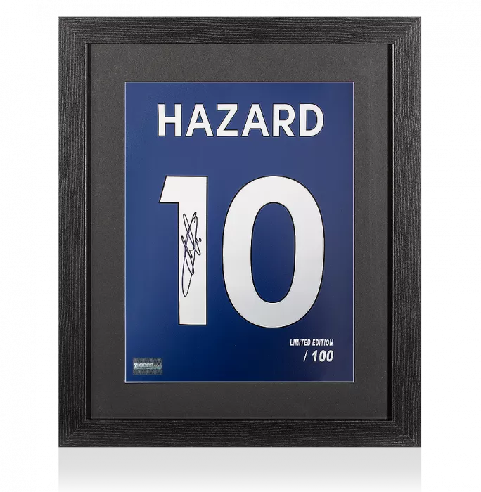 Eden Hazard Signed Chelsea Shirt Print In Black Wooden Frame: Limited Edition 'Hazard 10'