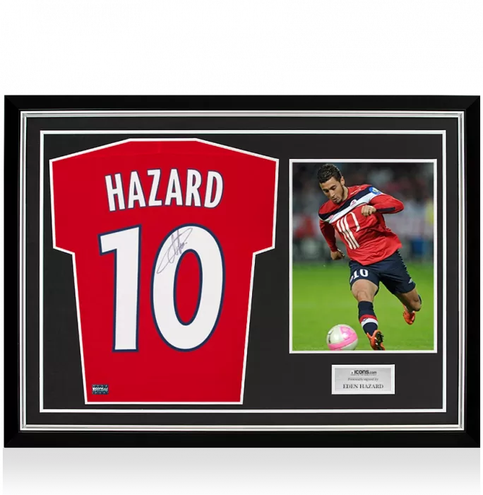 Eden Hazard Signed Lille OSC 2011-12 Home Shirt In Hero Frame: Option 1