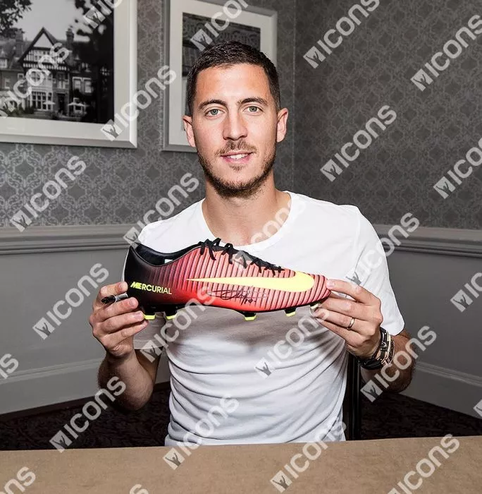 Eden Hazard Signed Orange And Black Nike Mercurial Boot In Bubble Frame: Option 1