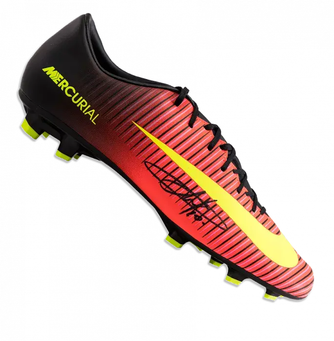 Eden Hazard Signed Orange And Black Nike Mercurial Boot In Acrylic Display Case