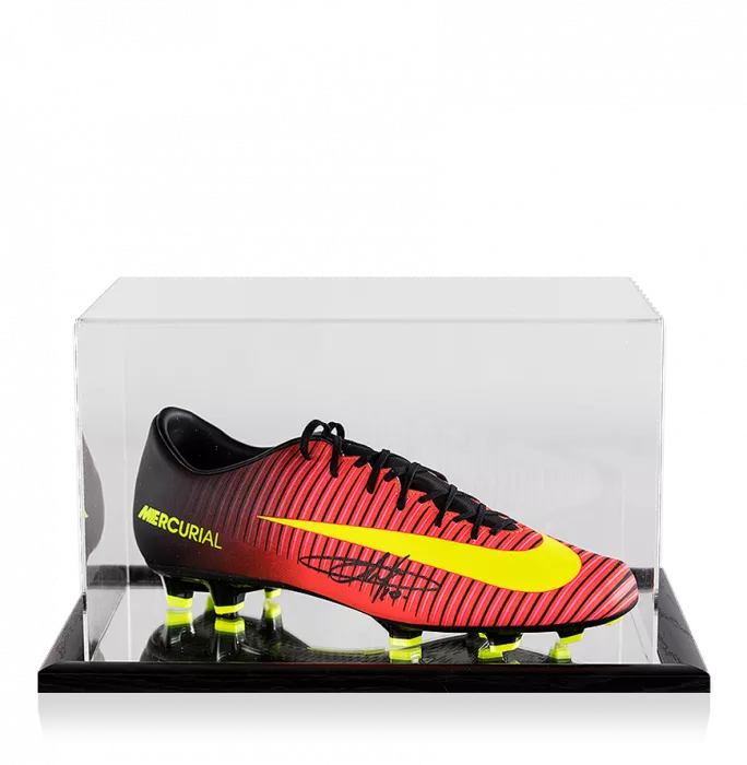 Eden Hazard Signed Orange and Black Nike Mercurial Boot In Acrylic Display Case