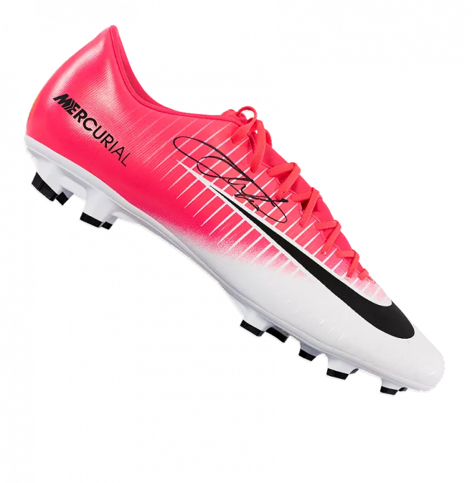 Eden Hazard Signed Pink And White Nike Mercurial Vapor XI Boot In Acrylic Display Case