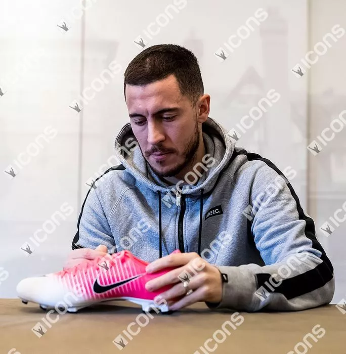 Eden Hazard Signed Pink And White Nike Mercurial Vapor XI Boot In Acrylic Display Case