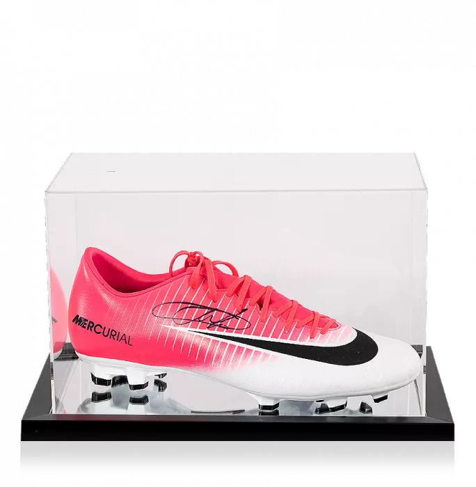 Eden Hazard Signed Pink and White Nike Mercurial Vapor XI Boot In Acrylic Display Case