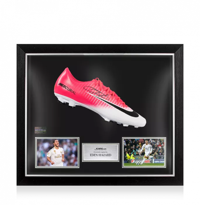 Eden Hazard Signed Pink and White Nike Mercurial Vapor XI Boot In Bubble Frame: Option 1