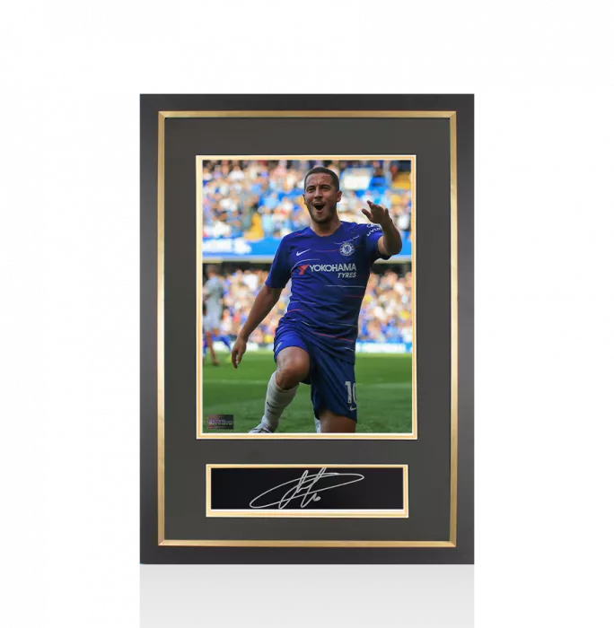 Eden Hazard Signed Plaque and Photo Frame: Chelsea Knee Slide