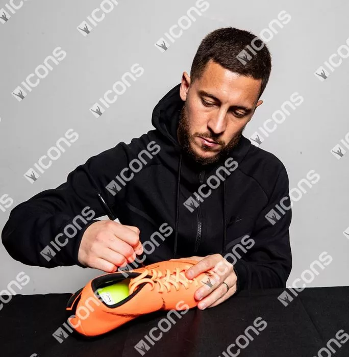 Eden Hazard Signed Total Orange Nike Mercurial Vapor XII Boot In Bubble Frame: Option 1