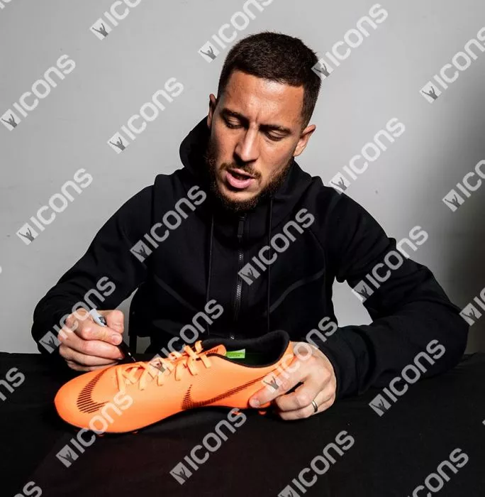 Eden Hazard Signed Total Orange Nike Mercurial Vapor XII Boot In Bubble Frame: Option 1